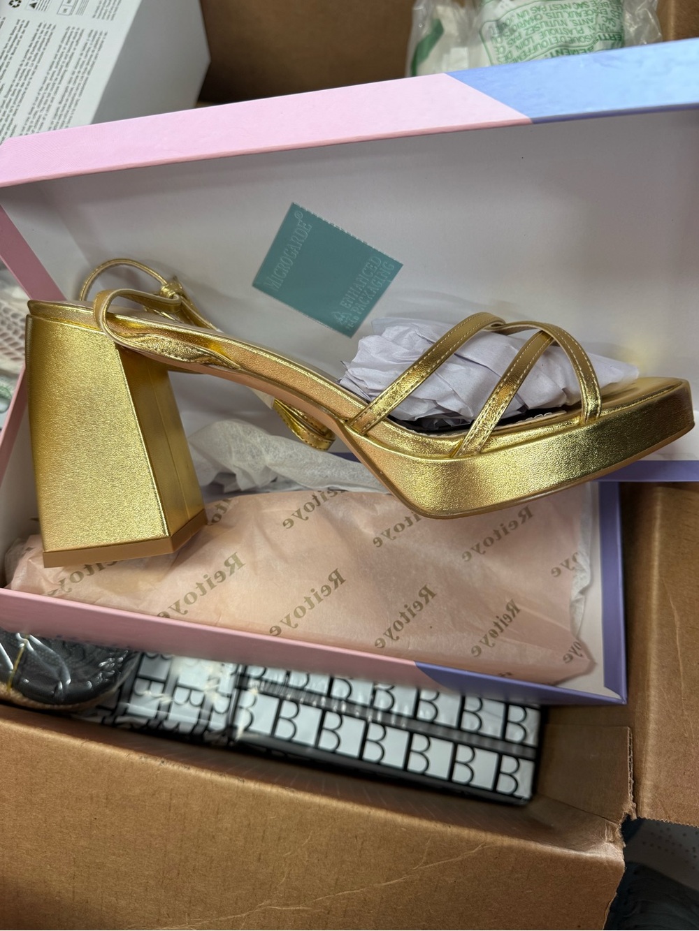 Gold Metallic Block Heel Strappy Sandal - Women